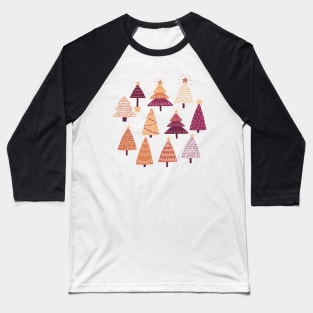 Christmas Trees - Magenta and Cream Palette | Pattern Baseball T-Shirt